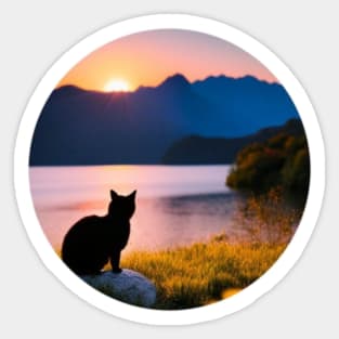 Cat watch sunset Sticker